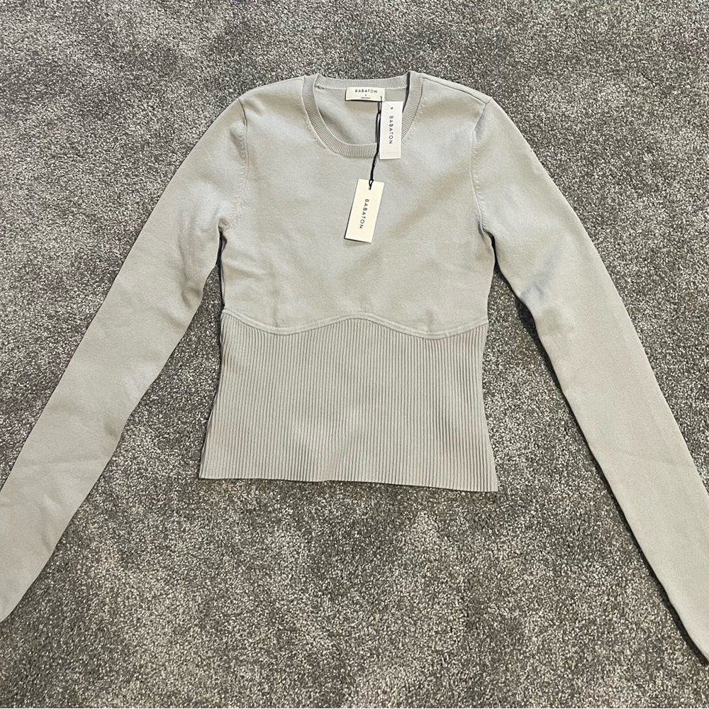 Aritzia Babaton Sculpt Knit Empire Long-sleeve in Chrome - Size S